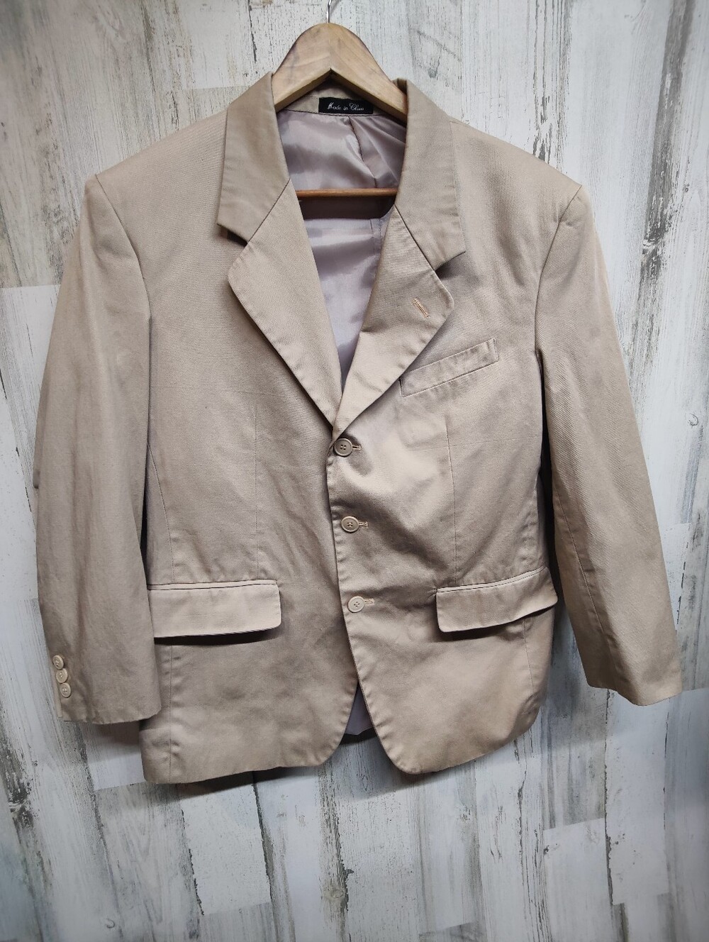 Adolfo International Twill Canvas Blazer Men's 37S Beige Lined